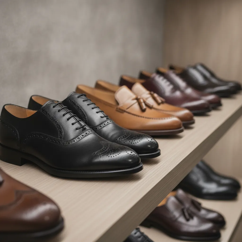 Chaussures alignées sur une étagère de magasin